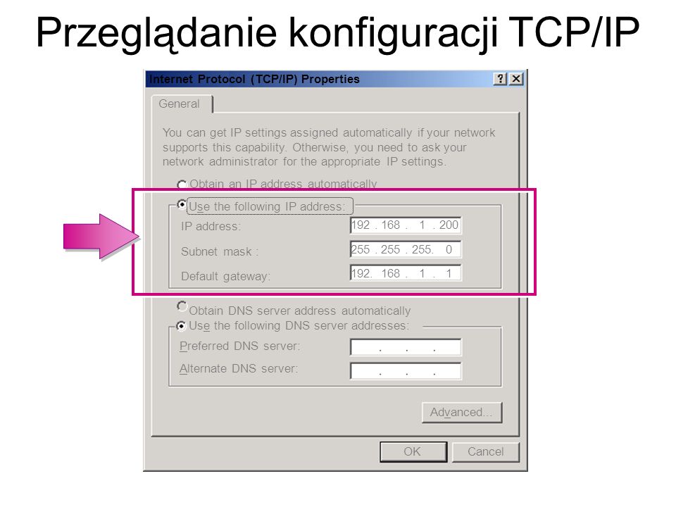 Przeglądanie konfiguracji TCP/IP