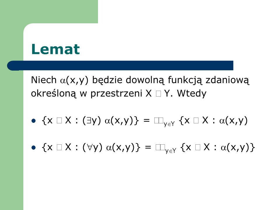 Lemat Niech a(x,y) będzie dowolną funkcją zdaniową