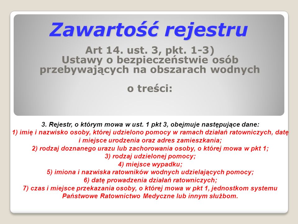 Zawartość rejestru Art 14. ust. 3, pkt. 1-3)