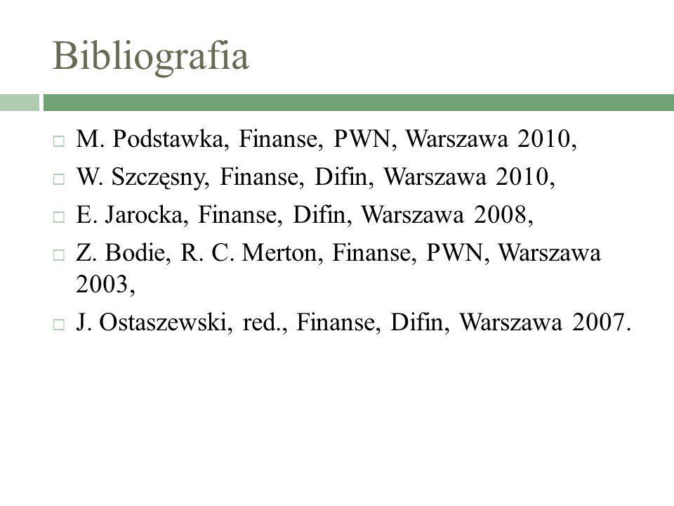 Bibliografia M. Podstawka, Finanse, PWN, Warszawa 2010,