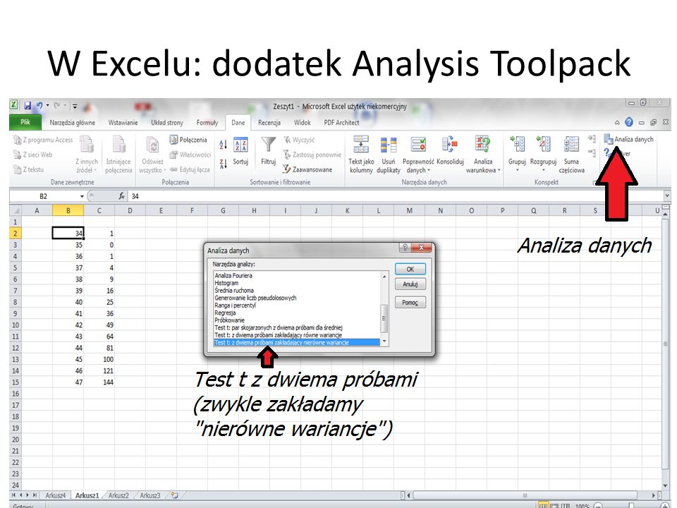 W Excelu: dodatek Analysis Toolpack