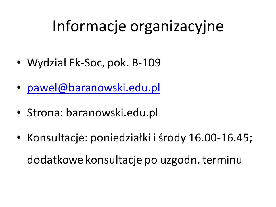 Informacje organizacyjne