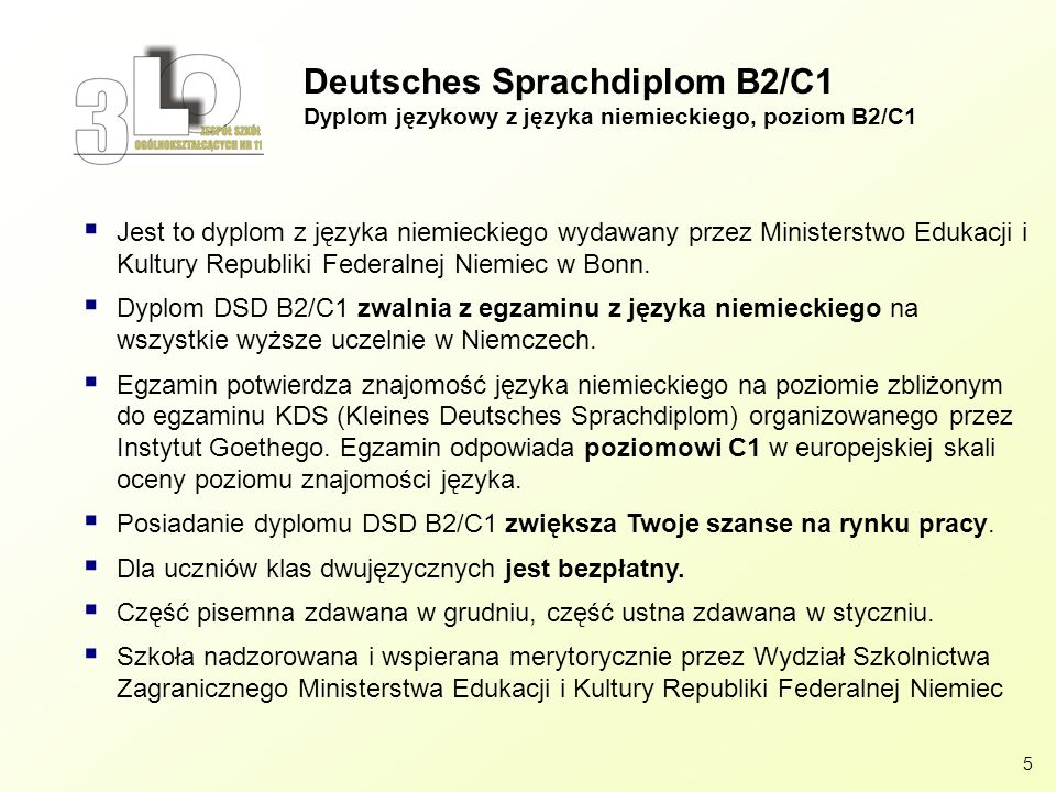 Deutsches Sprachdiplom B2/C1 Dyplom językowy z języka niemieckiego, poziom B2/C1