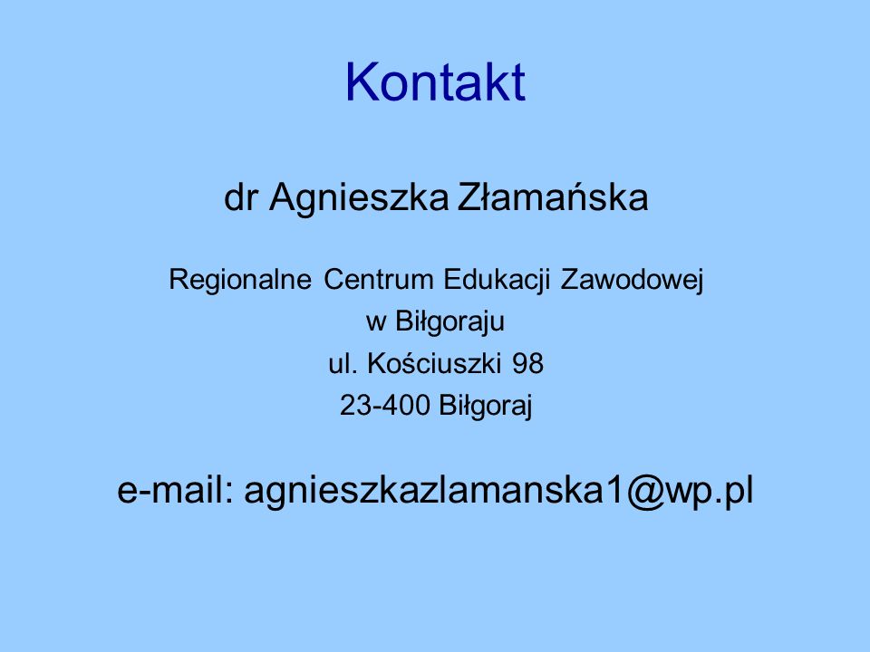 Kontakt dr Agnieszka Złamańska