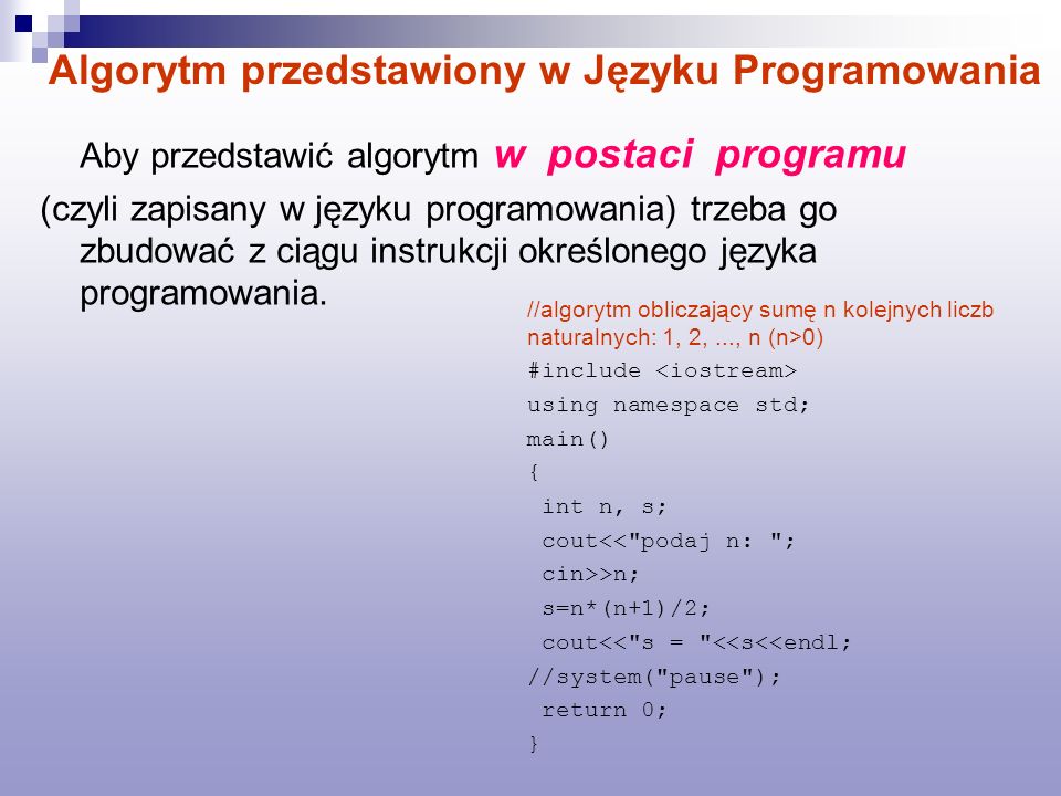 Algorytm przedstawiony w Języku Programowania