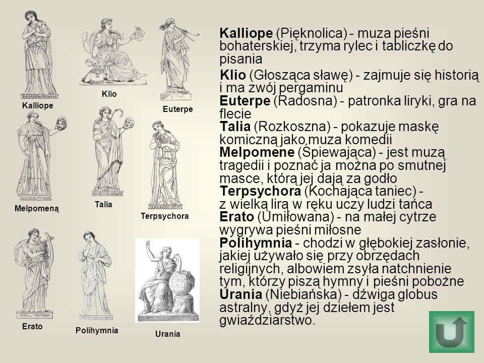 Kalliope (Pięknolica) - muza pieśni bohaterskiej, trzyma rylec i tabliczkę do pisania