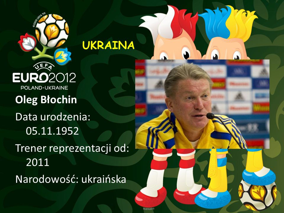 UKRAINA Oleg Błochin Data urodzenia: Trener reprezentacji od: 2011 Narodowość: ukraińska