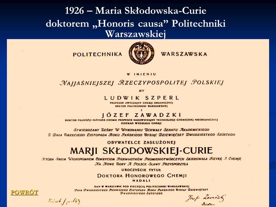1926 – Maria Skłodowska-Curie