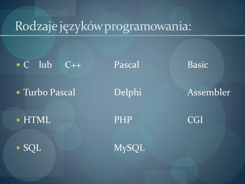 Rodzaje języków programowania: