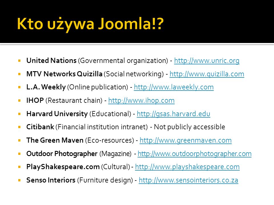 Kto używa Joomla! United Nations (Governmental organization) -