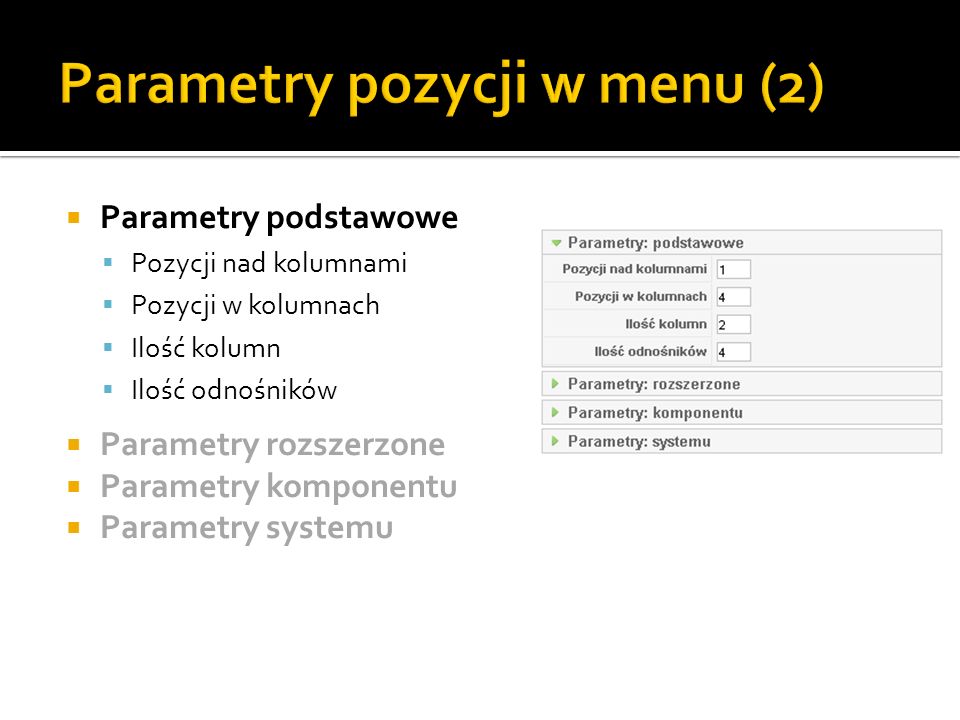 Parametry pozycji w menu (2)