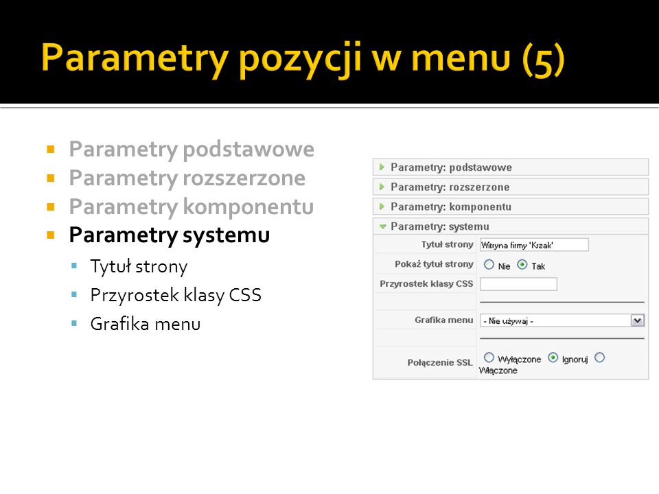 Parametry pozycji w menu (5)