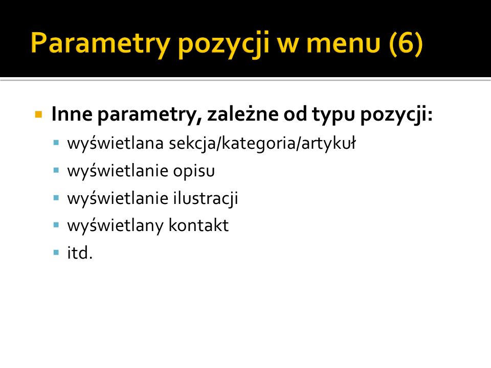 Parametry pozycji w menu (6)