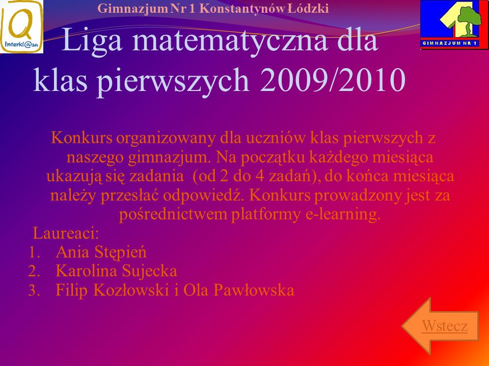 Liga matematyczna dla klas pierwszych 2009/2010