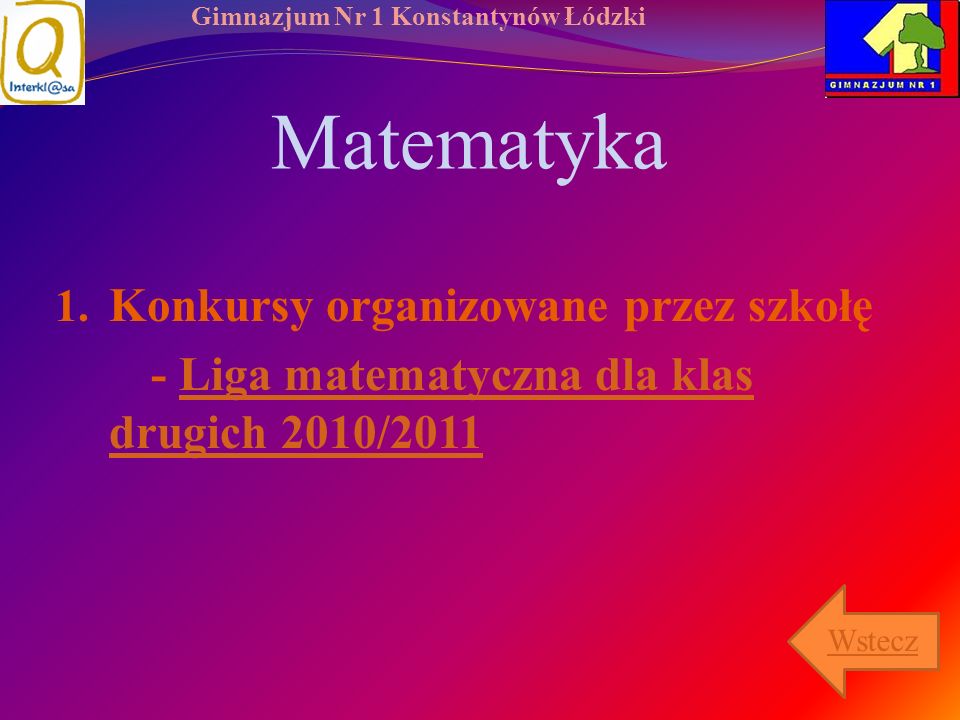 Matematyka Konkursy organizowane przez szkołę