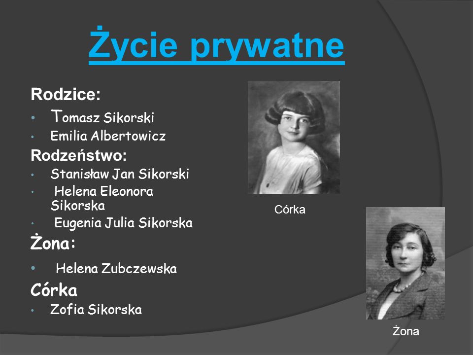 Życie prywatne Helena Zubczewska Rodzice: Tomasz Sikorski Żona: Córka
