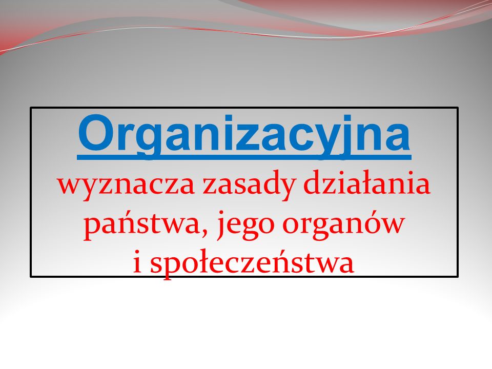 Organizacyjna wyznacza zasady działania państwa, jego organów i społeczeństwa