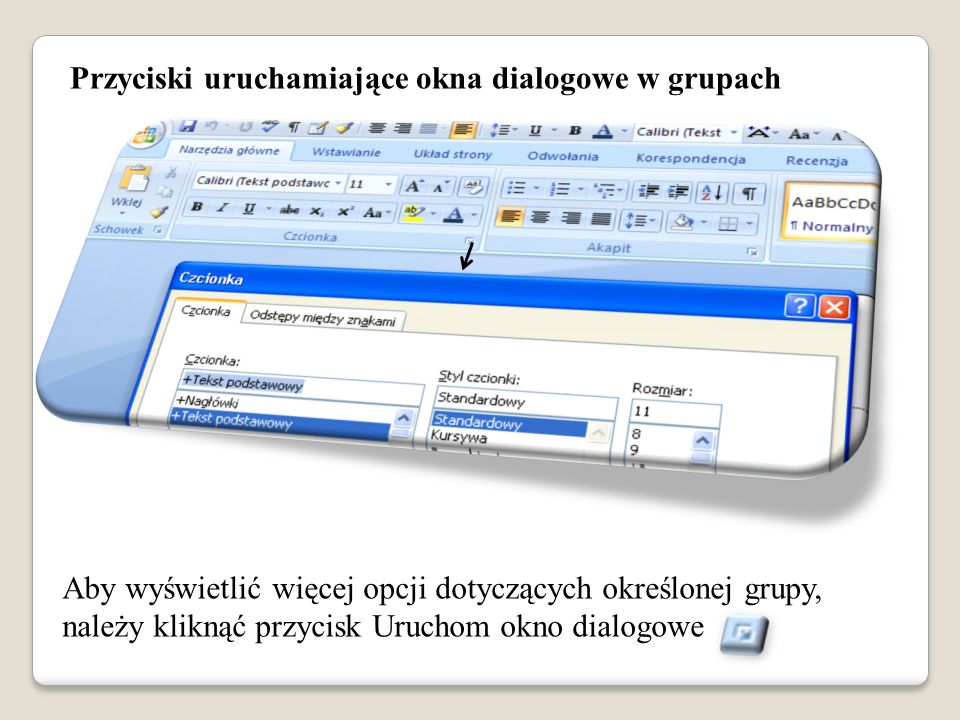 Przyciski uruchamiające okna dialogowe w grupach