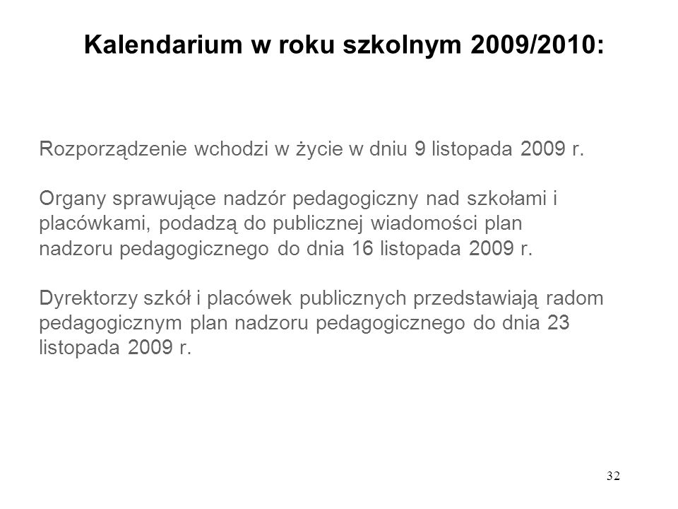 Kalendarium w roku szkolnym 2009/2010: