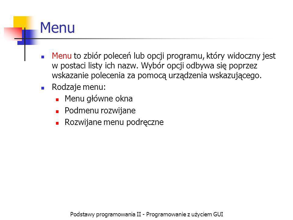 Podstawy programowania II - Programowanie z użyciem GUI