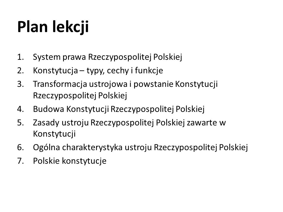 Plan lekcji System prawa Rzeczypospolitej Polskiej