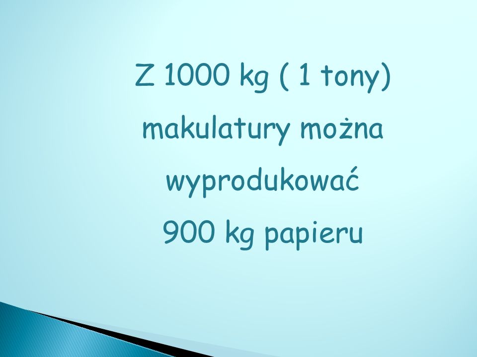 Z 1000 kg ( 1 tony) makulatury można wyprodukować 900 kg papieru