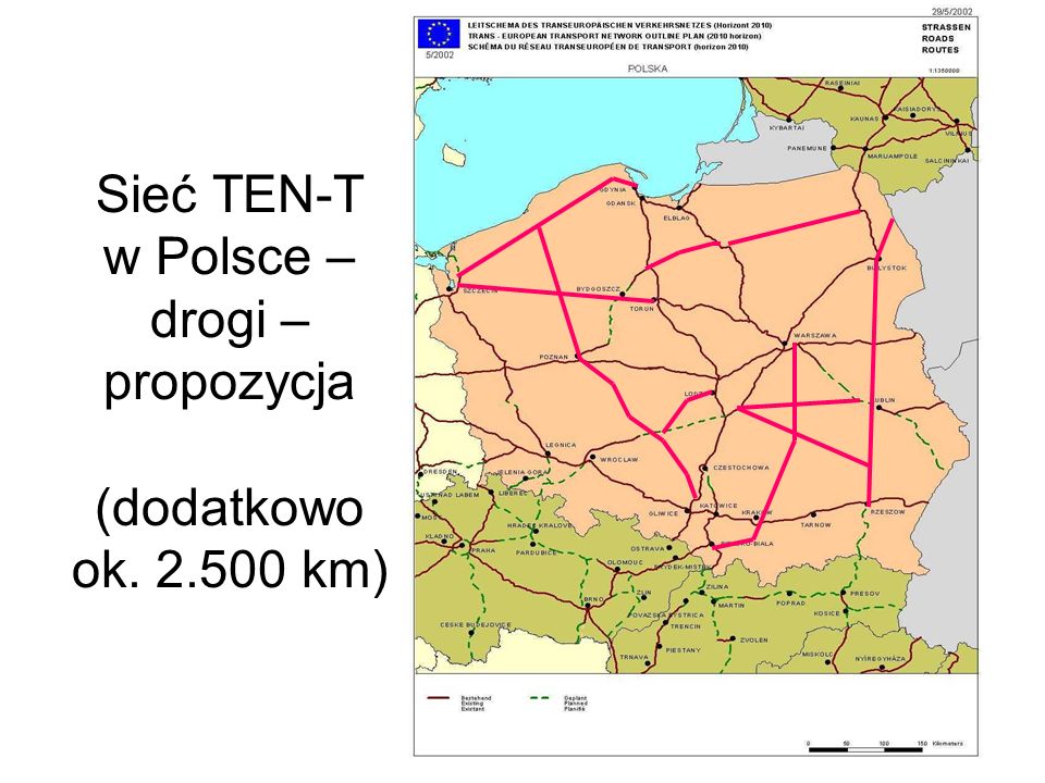 Sieć TEN-T w Polsce – drogi – propozycja (dodatkowo ok km)