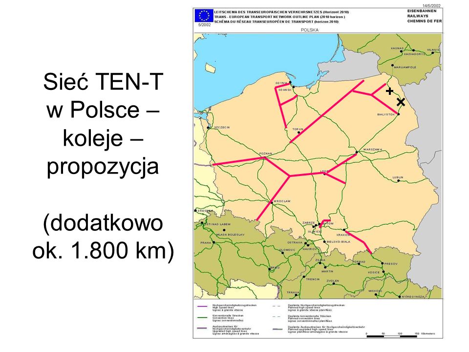 Sieć TEN-T w Polsce – koleje – propozycja (dodatkowo ok km)