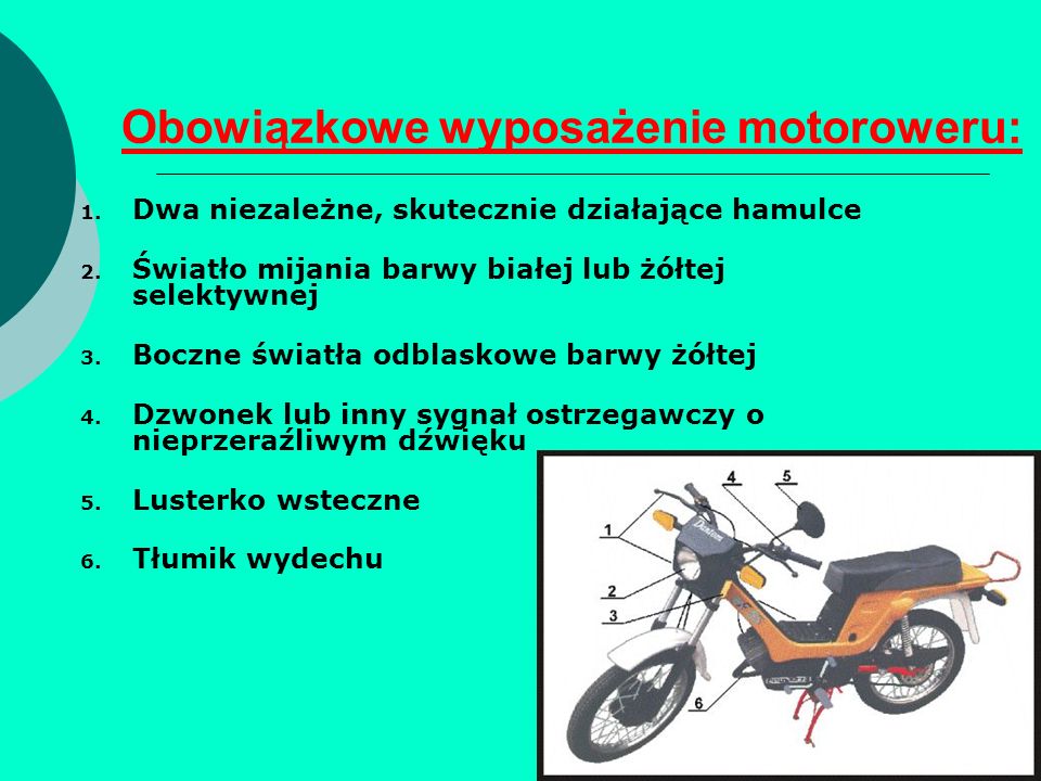 Obowiązkowe wyposażenie motoroweru:
