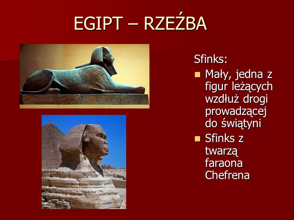 EGIPT – RZEŹBA Sfinks: Mały, jedna z figur leżących wzdłuż drogi prowadzącej do świątyni.