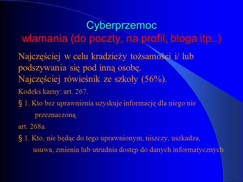 Cyberprzemoc włamania (do poczty, na profil, bloga itp..)