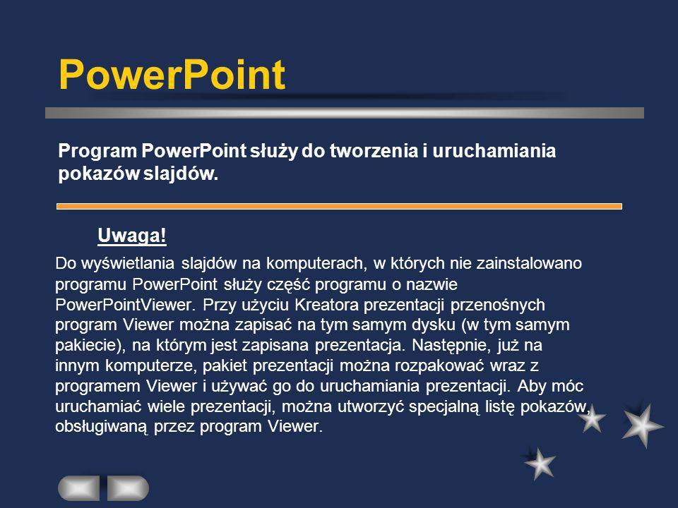 PowerPoint Program PowerPoint służy do tworzenia i uruchamiania pokazów slajdów. Uwaga!