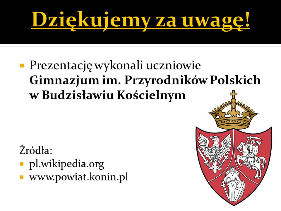 Dziękujemy za uwagę! Prezentację wykonali uczniowie Gimnazjum im. Przyrodników Polskich w Budzisławiu Kościelnym.