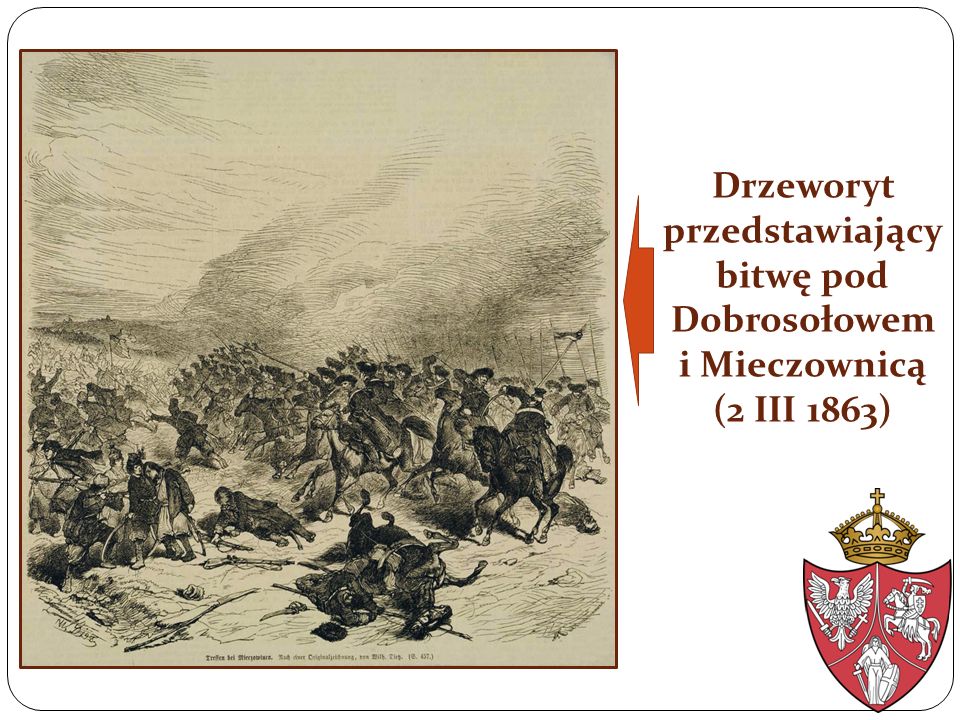 Drzeworyt przedstawiający bitwę pod Dobrosołowem i Mieczownicą (2 III 1863)