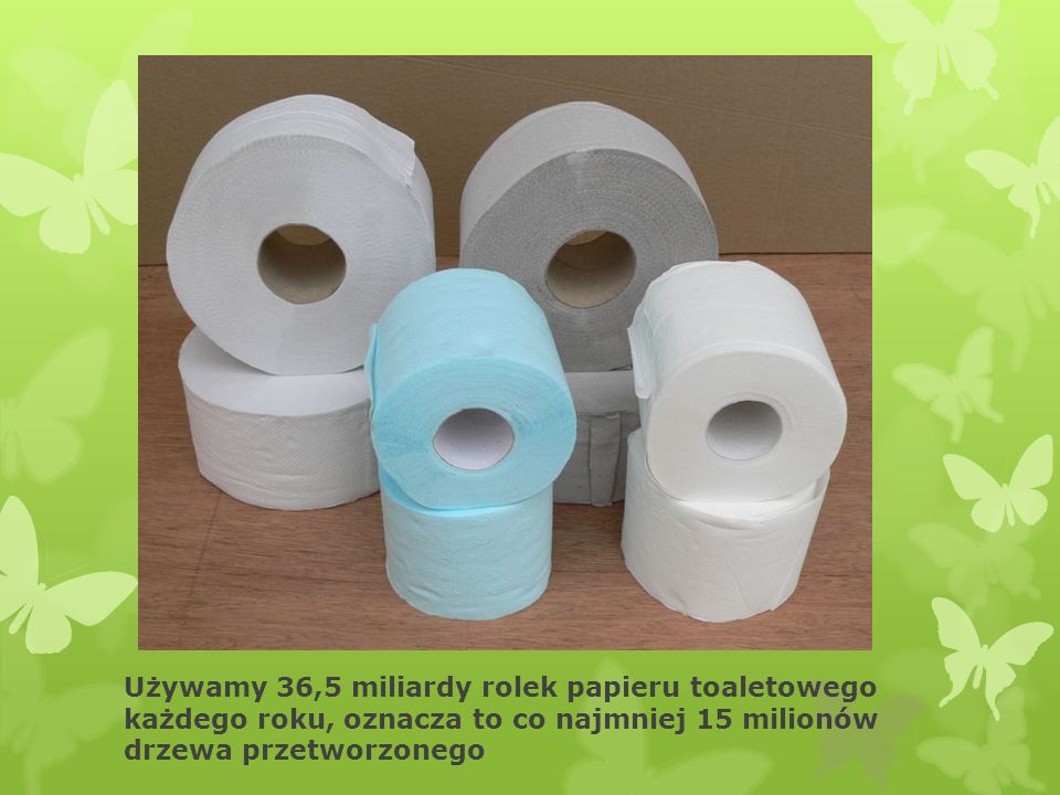 Używamy 36,5 miliardy rolek papieru toaletowego każdego roku, oznacza to co najmniej 15 milionów drzewa przetworzonego
