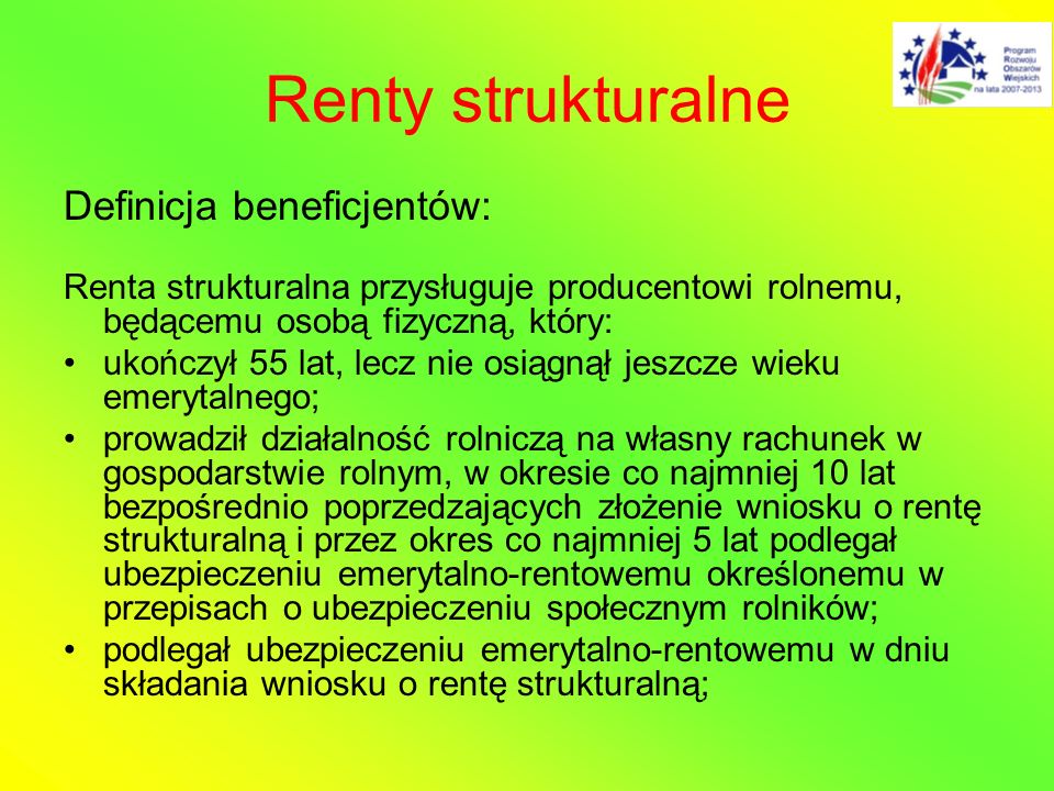 Renty strukturalne Definicja beneficjentów: