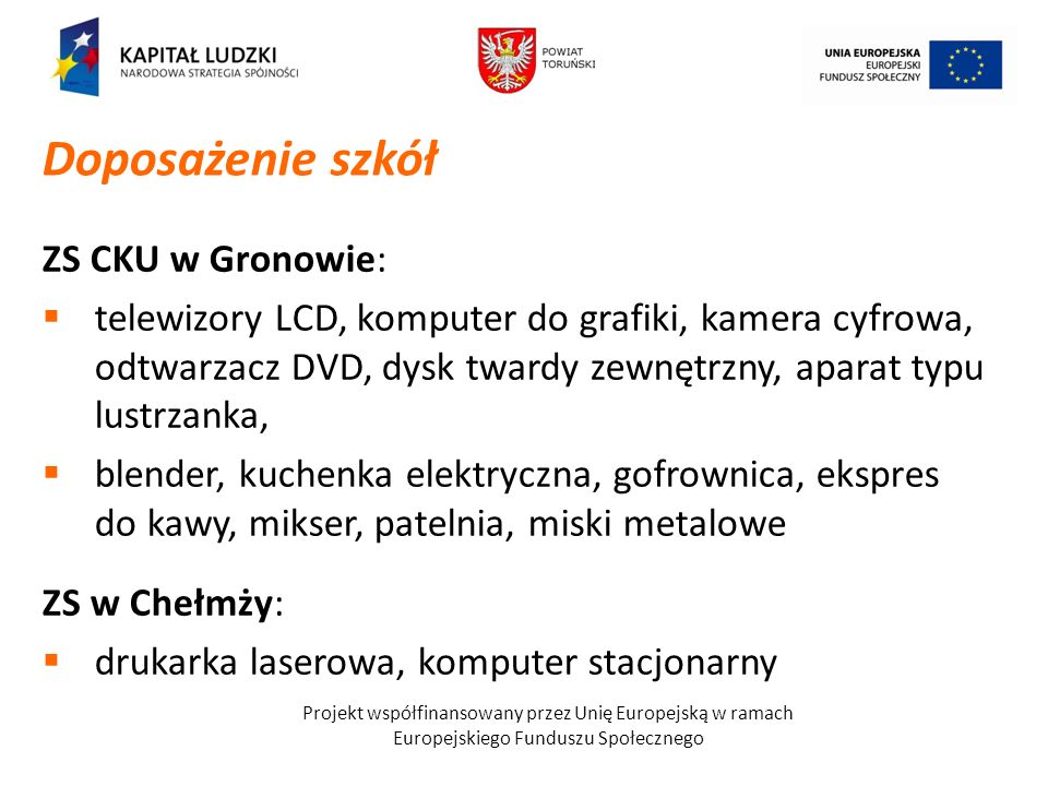 Doposażenie szkół ZS CKU w Gronowie: