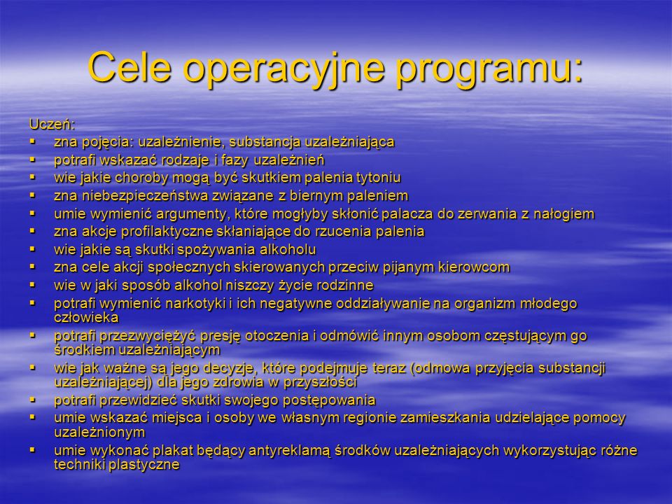 Cele operacyjne programu:
