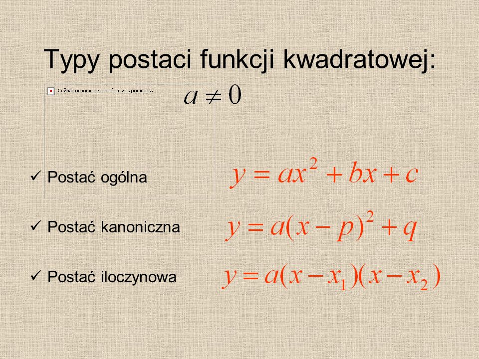 Typy postaci funkcji kwadratowej: