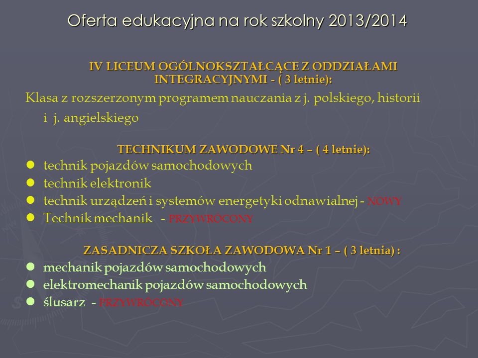 Oferta edukacyjna na rok szkolny 2013/2014