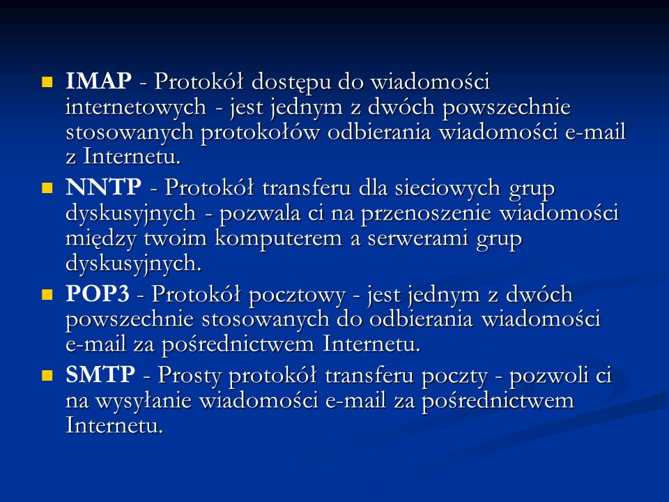 IMAP - Protokół dostępu do wiadomości internetowych - jest jednym z dwóch powszechnie stosowanych protokołów odbierania wiadomości  z Internetu.