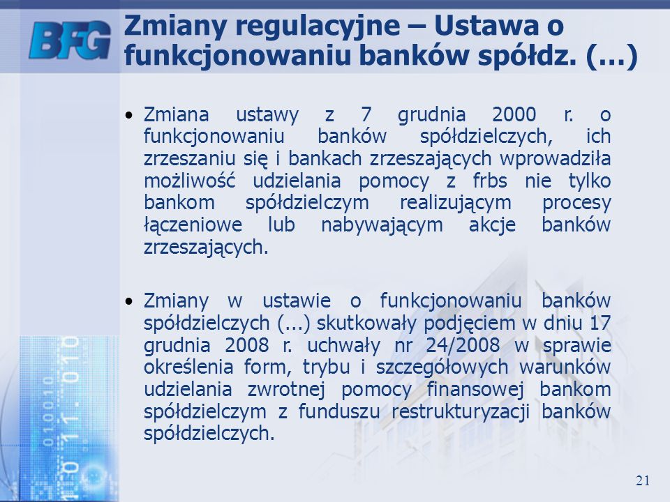 Zmiany regulacyjne – Ustawa o funkcjonowaniu banków spółdz. (…)