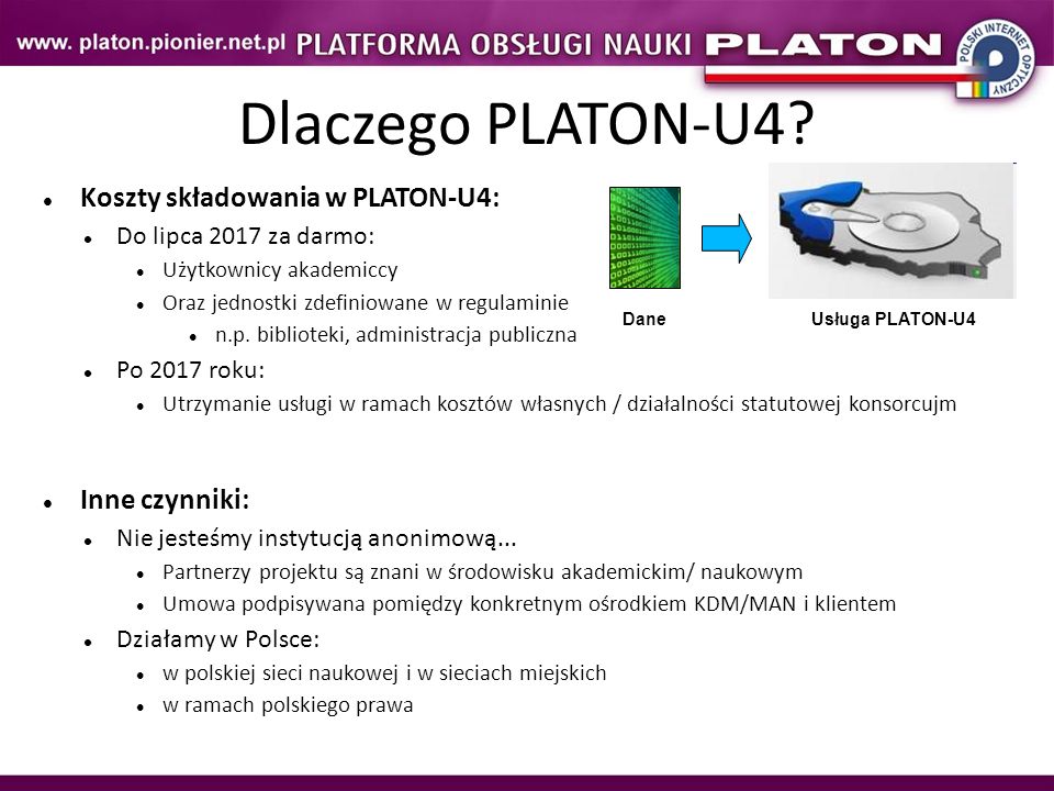 Dlaczego PLATON-U4 Koszty składowania w PLATON-U4: Inne czynniki: