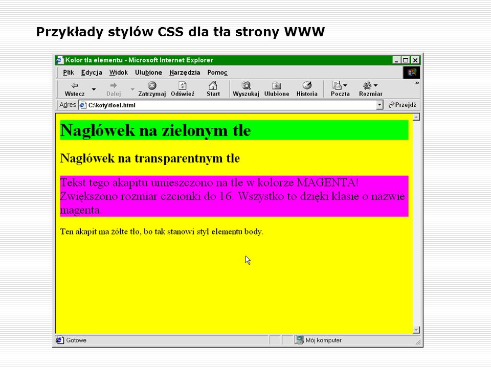 Przykłady stylów CSS dla tła strony WWW
