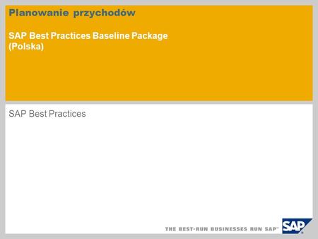 Planowanie przychodów SAP Best Practices Baseline Package (Polska)