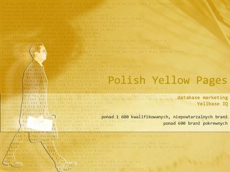 Polish Yellow Pages database marketing Yellbase IQ ponad 1 600 kwalifikowanych, niepowtarzalnych branż ponad 600 branż pokrewnych database marketing Yellbase.