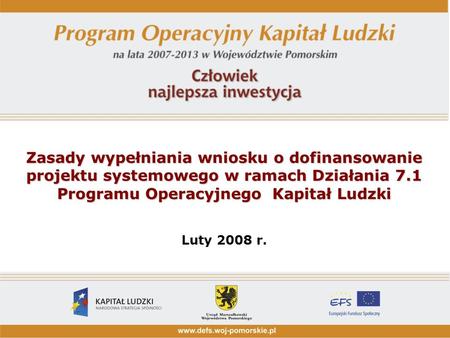 Zasady wypełniania wniosku o dofinansowanie projektu systemowego w ramach Działania 7.1 Programu Operacyjnego Kapitał Ludzki Luty 2008 r.