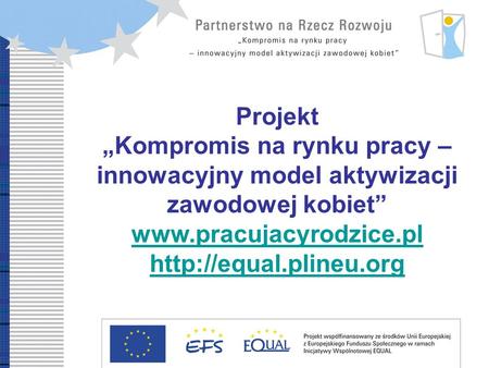 Development Partnership Compromise on labour market – innovative model of women professional reintegration Projekt Kompromis na rynku pracy – innowacyjny.