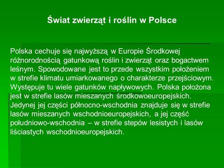 Świat zwierząt i roślin w Polsce