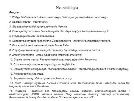 Neurobiologia Program: